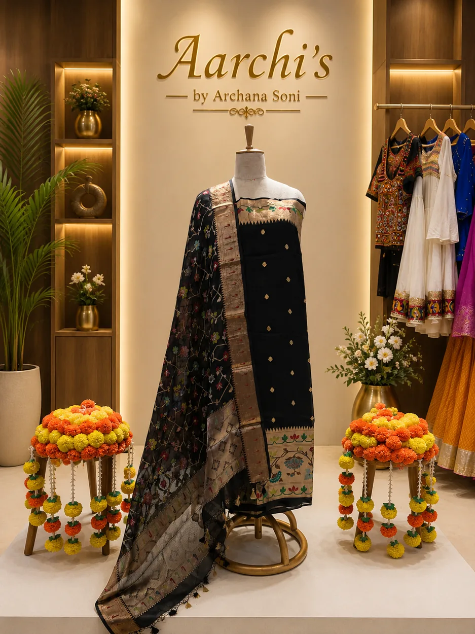 Noir Vine Embroidered Silk Suit — Dress Material by Aarchi's by Archana Soni