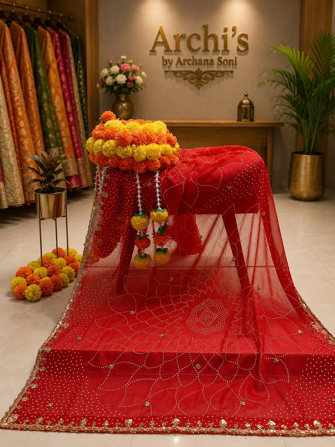 Scarlet Pearl Petal Dupatta — Dupatta by Aarchi's by Archana Soni