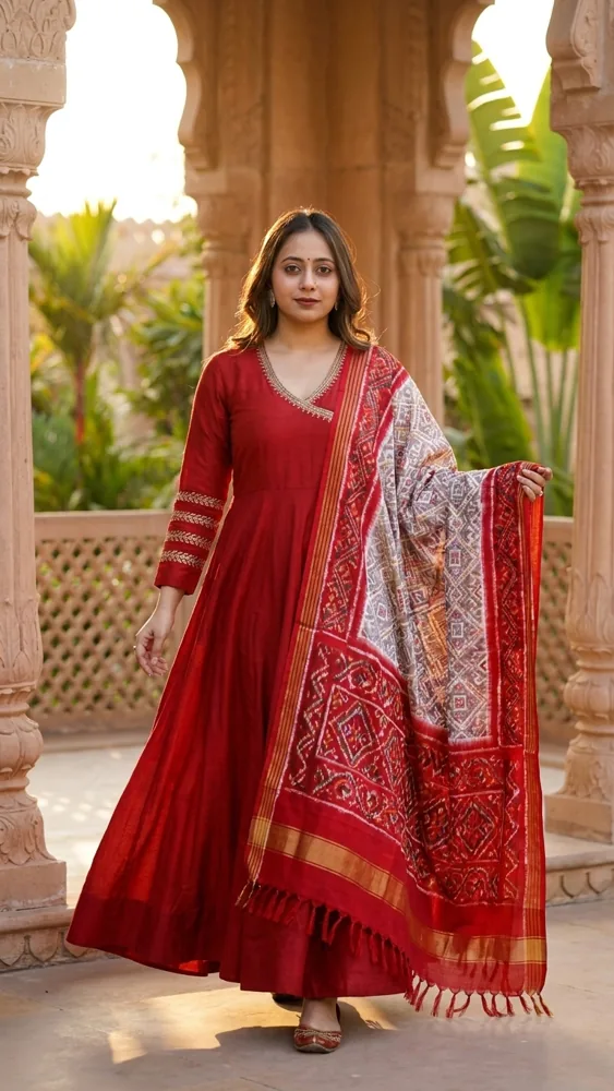 Scarlet Grace Anarkali in golden hour — recent work by Aarchi's on Instagram