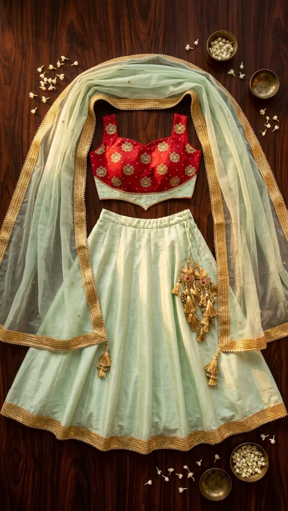 Contemporary pastel bride flat-lay — recent work by Aarchi's on Instagram