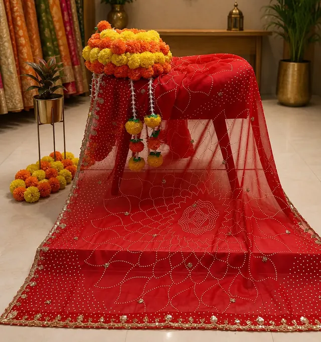 Scarlet Pearl Petal Dupatta — Dupatta by Aarchi's by Archana Soni